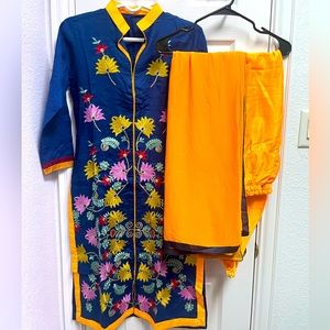 COPY - 3 piece yellow and blue churidar suit